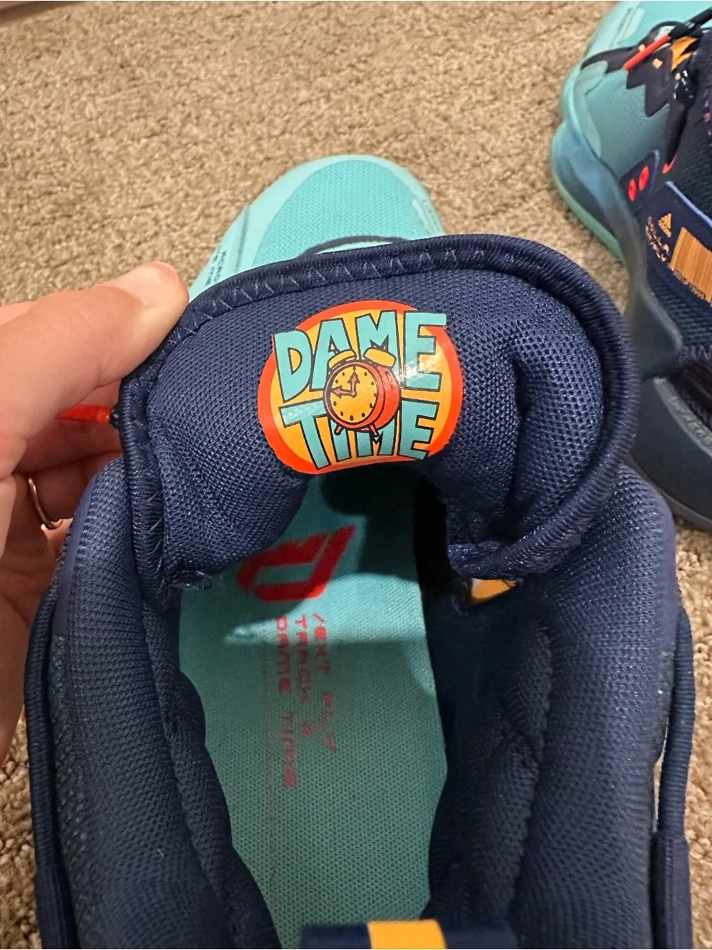 Adidas Dame 7 EXTPLY Sneakers - Aqua, Navy & Orange Accents